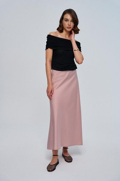 Tuba Butik Powder Pink Satin Skirt with Elastic Waist