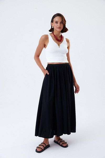 Tuba Butik Black Midi Skirt - Pleat Detailed