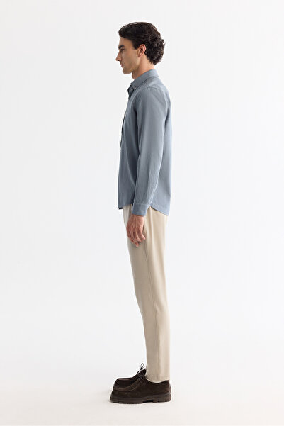 Avva Erkek Petrol Mavi Düğmeli Yaka Pamuklu Soft Touch Regular Fit Gömlek B002036