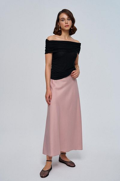 Tuba Butik Powder Pink Satin Skirt with Elastic Waist