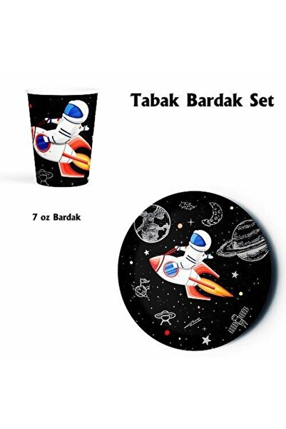 Patladı Gitti Σετ 8 τεμαχίων πιάτων και ποτηριών με θέμα το διάστημα για γενέ...