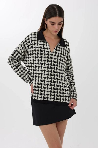Hiccup Pulover cu model din picior de gală cu gât polo