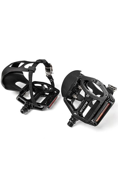 BUCKLOS دواسات دراجات داخلية سوداء Pd-b329t مقاس 9/16 بوصة مع مشبك لأصابع القدم للاستخدام الداخلي