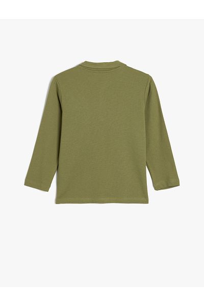 Koton Langärmliges, mit Baumwolle besticktes, detailliertes T-Shirt mit Polokragen
