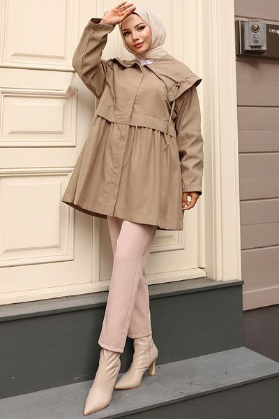 benguen 61653 Model Trench din nurcă cu guler