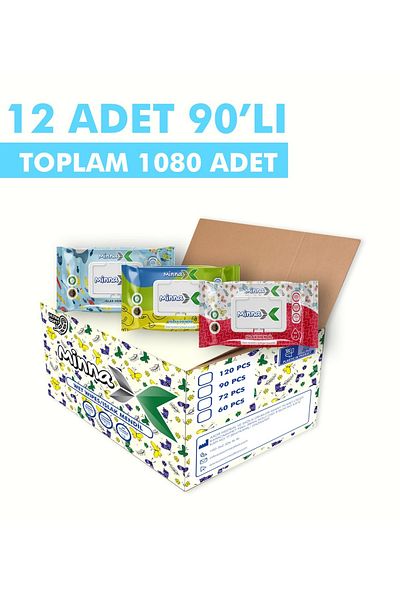 AREX Minnax 90 Pack Wet Wipes - 12 Pack (12x90 1080 Sheets)