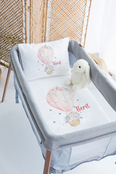 Lilabio %100 Pamuk Saten İsme Özel İsimli 70x120 Park Yatak Nevresim Seti Balon