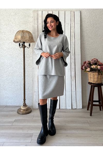 KÜÇÜĞÜM BUTİK طقم تنورة وبلوزة قصيرة باللون الرمادي (مجموعة من 2)
