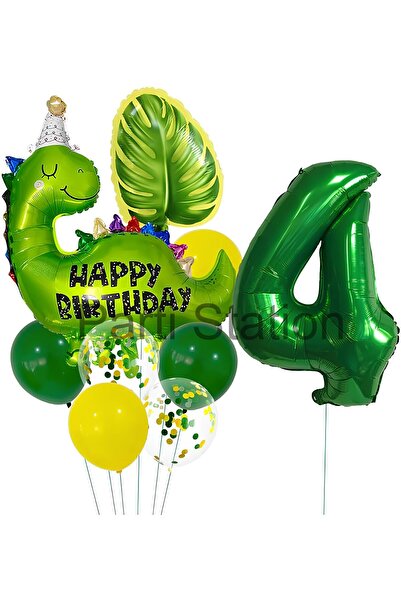 Parti Station مجموعة بالونات الديناصورات الخضراء لعمر 4 سنوات - تصميم الديناص...