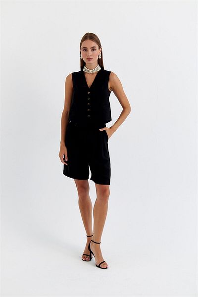 Tuba Butik Pleated Bermuda Black Women's Shorts