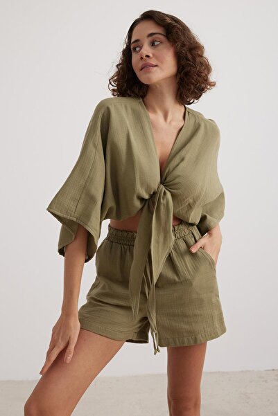 TENA Жіночі муслінові шорти хакі - еластична талія