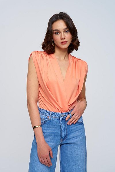 Tuba Butik Double Breasted Collar Padded Orange Bodysuit
