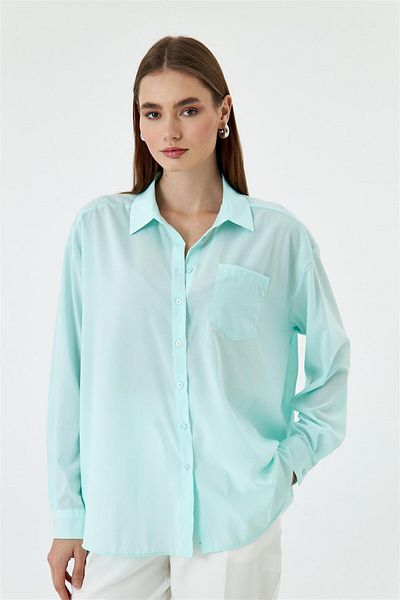 Tuba Butik Oversize Long Sleeve Mint Green Women's Shirt