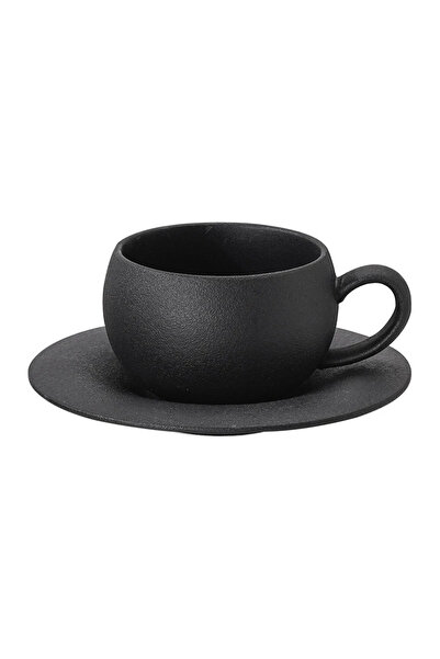 Choice 280ML Black 110/280ml Japanese-style Ceramic Mug Black White Fired Stone Coffee Cup and Saucer Set B