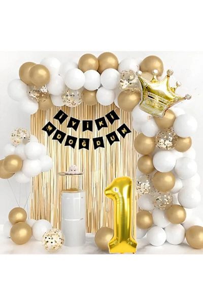 CUGY White Gold Sequin Balloon Concept for Boys and Girls 1 Year Old Themed Birthday Set Party Decoration
