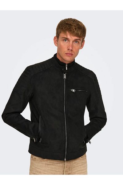 Only & Sons Onsgus Faux Suede Racer Jacket Otw Zippered Faux Leather Jacket