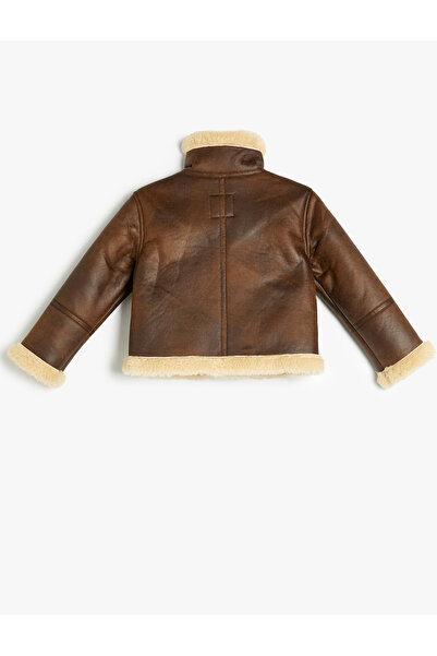 Koton Bunda z umělé kůže s plyšovým detailem a kapsami na stojáčku