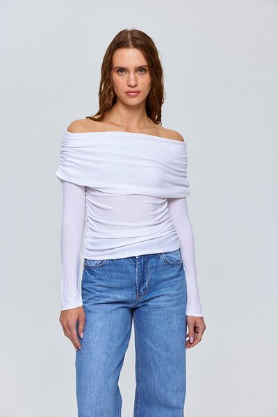 Tuba Butik White Madonna Collar Knitwear Women's Blouse