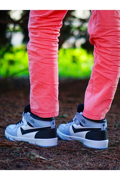 brosco Alb Albastru Pantofi sport casual unisex pentru copii, cu șireturi și velcro