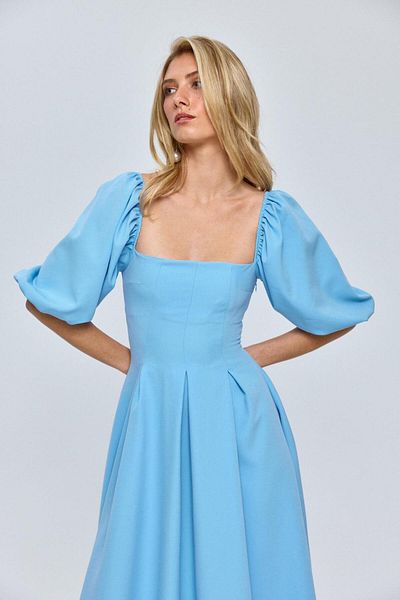 Tuba Butik Rochie midi cu decolteu pătrat cu mânecă cu balon, albastru bebeluș