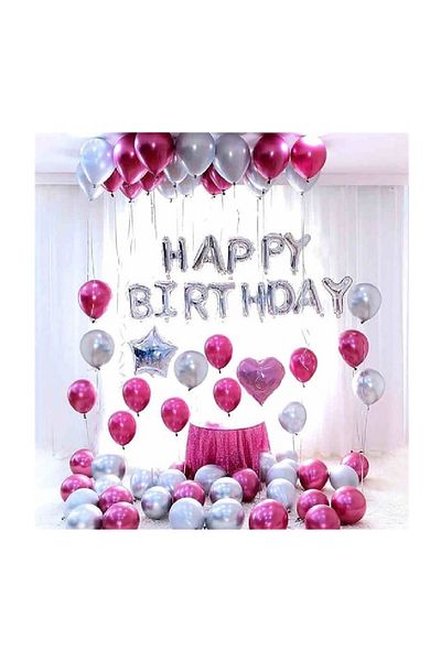CUGY Silver and Goldrose Happy Birthday Foil Set Simple and Stylish Birthday Set Party Decoration Balloon Chain