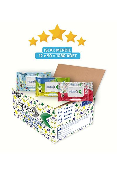 AREX Minnax 90 Pack Wet Wipes - 12 Pack (12x90 1080 Sheets)