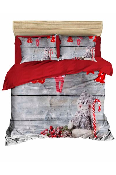 Fabeteks New Year's Snowman Toy and Snowflakes Digital Bedding Set