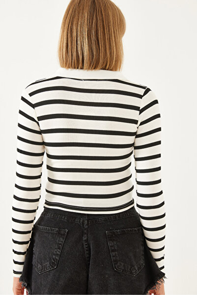 Bianco Lucci Kadın Polo Yaka Çizgili Bluz 2023 60351075