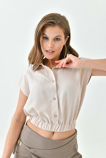 Saade Cămașă crop cu umăr dezactivat - Talie elastică