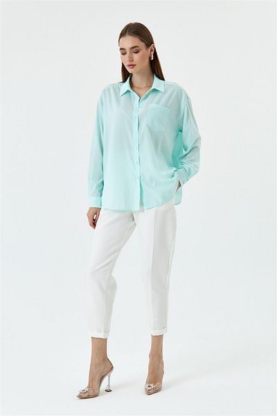 Tuba Butik Oversize Long Sleeve Mint Green Women's Shirt