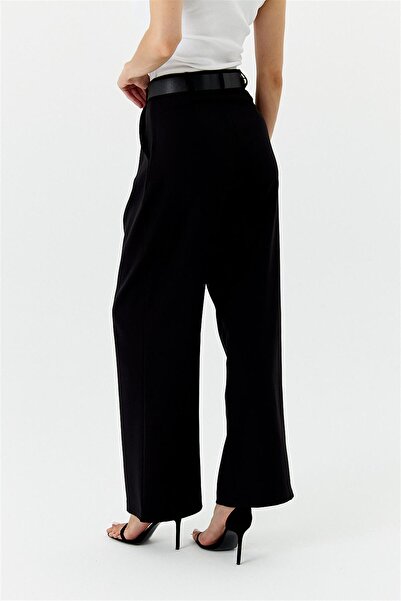Tuba Butik Clamp High Waist Palazzo Black Women's Trousers
