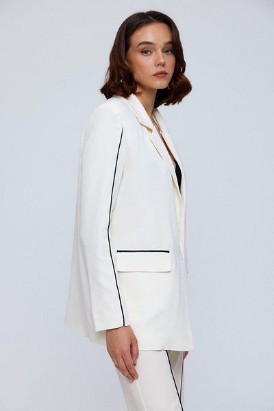 Tuba Butik Ecru Women's Set - Jacket and Trousers with Piping Detail