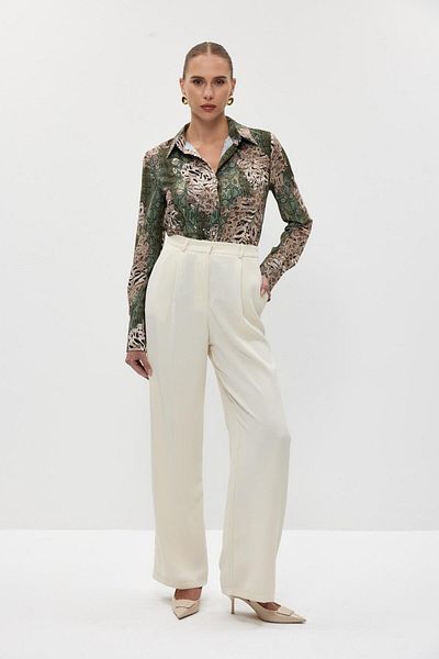 Tuba Butik Clamped Palazzo Cream Women's Trousers