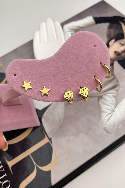 Modex Steel Gold Color Star & Hoop Multiple Earrings