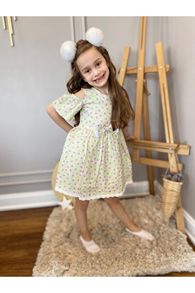 Baby BabyAden lkalın askılı düşük kollu önü fiyonklu astarlı fistolu kız çocu...