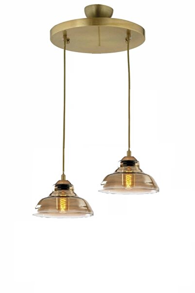 Lambadar Special Model İkili Gold Modern Füme Camlı Sarkıt Avize