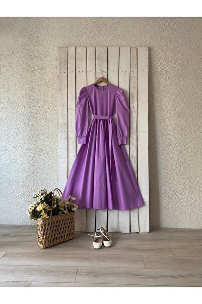 KÜÇÜĞÜM BUTİK Μακρύ λιλά ποπλίνα φόρεμα