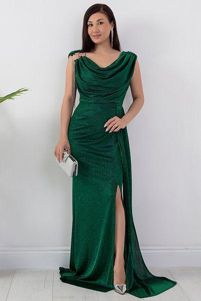 PULLIMM Rochie cu guler cu dantelă cu sclipici cu accesorii pentru umeri 39878