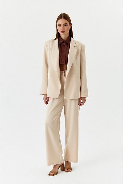 Tuba Butik Folded High Waist Palazzo Beige Women's Trousers