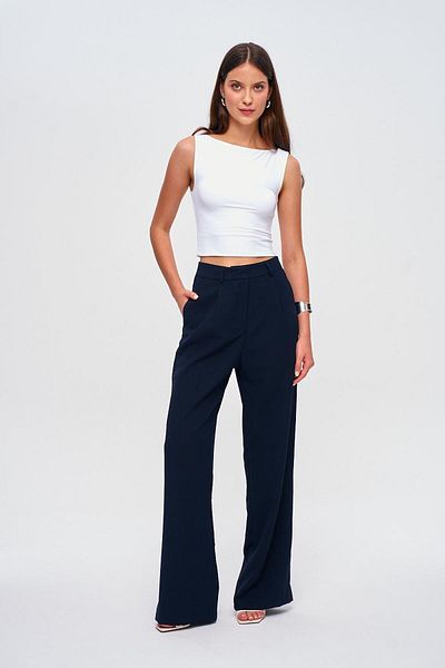 Tuba Butik Palazzo Navy Blue Women's Trousers