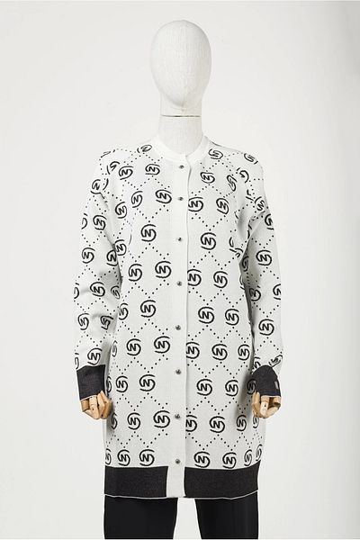 Invee Cardigan de tricotaj cu model INVEE 6692 - Ecru/Negru