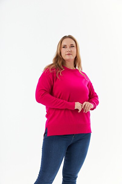 RMG Πλεκτό πουλόβερ Fuchsia Plus Size Crew Neck