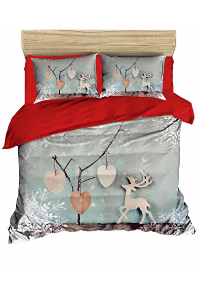 Fabeteks Christmas Deer Decorated Snowflake Digital Duvet Cover Set