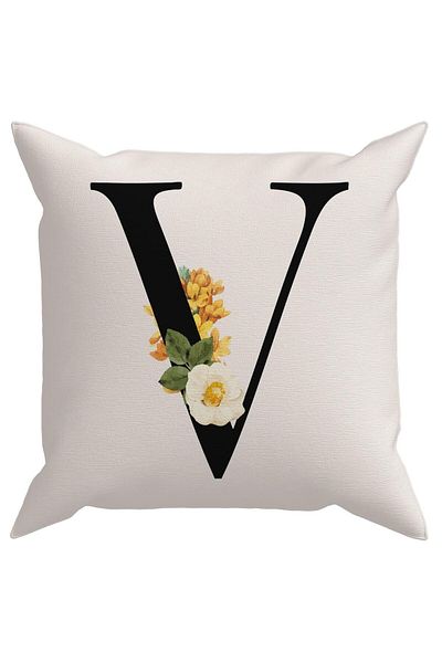 Evdek Husă de pernă cu literă florală (V).