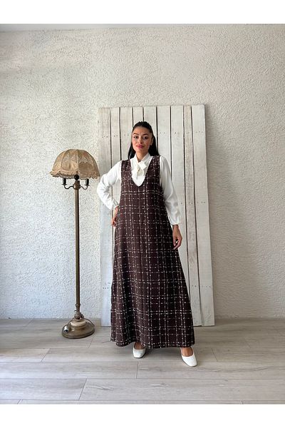 KÜÇÜĞÜM BUTİK فستان جيليه بني من التويد على شكل حرف A