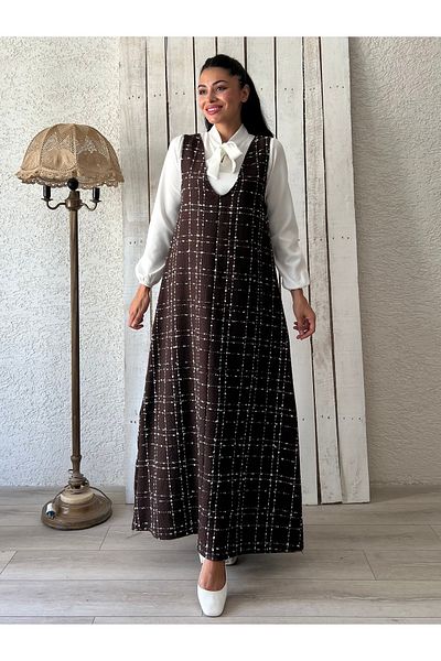 KÜÇÜĞÜM BUTİK فستان جيليه بني من التويد على شكل حرف A