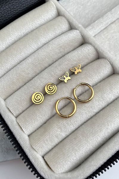 Modex Steel Gold Color Butterfly & Hoop Multiple Earrings