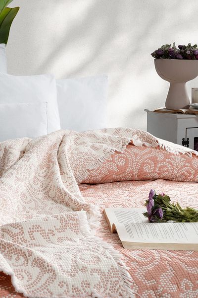Kanz Double Jacquard Muslin Blanket - Damask Powder