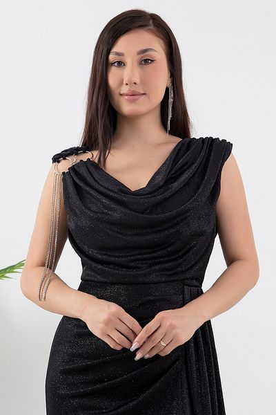 PULLIMM Rochie cu guler cu dantelă cu sclipici cu accesorii pentru umeri 39878