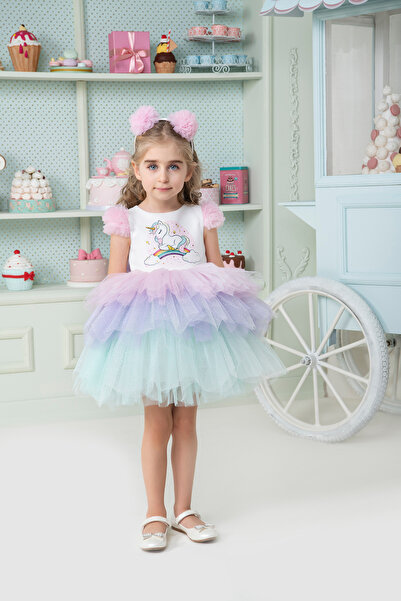 Pamina Kız Bebek Unicorn Baskılı Parti Elbisesi